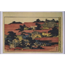 Utagawa Kunitora: Uki-e (Perspective Picture): Wisteria in Full Bloom at Kameido Tenmangu Shrine - Edo Tokyo Museum