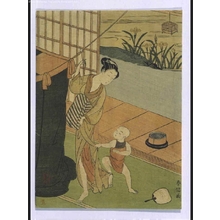 Japanischer Druck "Mother and Child Hanging Mosquito Net" von Suzuki Harunobu, 鈴木春信 (SUZUKI Harunobu)