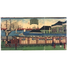 三代目歌川広重: The Steam Engine Railway Between Tokyo and Yokohama - 江戸東京博物館
