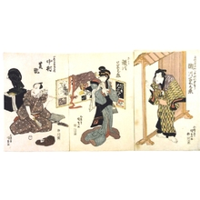 Japanischer Druck "Segawa Kikunojo�fs Onstage Quick Change: Okaru Kanpei and Nakamura Shikan�fs Ichimonjiya Saibei" von Utagawa Kunisada, 歌川国貞 (UTAGAWA Kunisada)