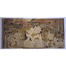 KATSUKAWA Syunnei: Sumo Stalemate and Pause for Water at a Match at a Daimyo�fs Residence - Edo Tokyo Museum