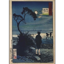 小林清親: A Hundred Views of Musashi: Rinsing Cloth in the Tama River - 江戸東京博物館