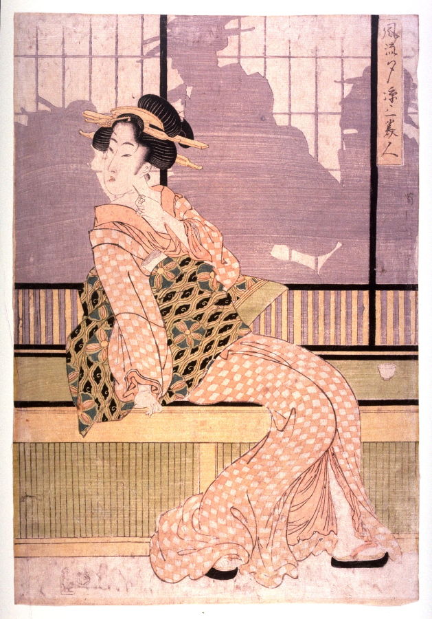 Kikugawa Eizan: Furyu yusuzumi sanbijin (Three elegant women 