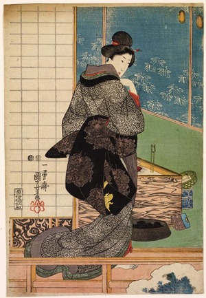 Utagawa Kuniyoshi: Woman Standing on a Veranda near a Brazier, panel from a polyptych - Legion of Honor