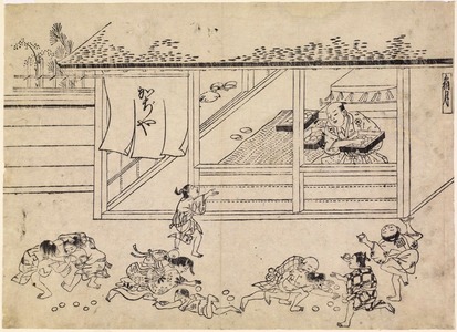 Ishikawa Ry?sen: Shopkeeper Tossing Cakes to Children, Illustration for the Eleventh Month, (Shimotsuki) from an untitled series of the 12 months - Legion of Honor