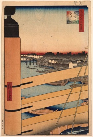 歌川広重: Edo Bridge from Nihon Bridge (Nihonbashi Edobashi), no. 43 from the series One Hundred Views of Famous Places in Edo (Meisho Edo hyakkei) - Legion of Honor