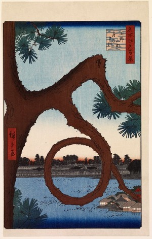歌川広重: The Moon Pine at Ueno (Ueno sannai tsuki no matsu), no. 89 from the series One Hundred Views of Famous Places in Edo (Meisho Edo hyakkei) - Legion of Honor