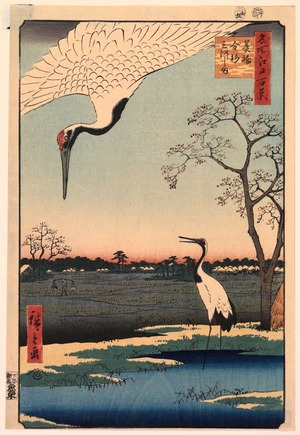 Utagawa Hiroshige: Minowa and Kanasugi, Mikawa Island (Minowa Kanasugi Mikawashima), no. 102 from the series One Hundred Views of Famous Places in Edo (Meisho Edo hyakkei) - Legion of Honor