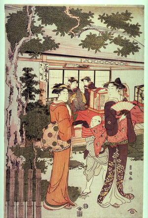 歌川豊国: Women Visiting the Bird and Flower Tea House, panel from a triptych - Legion of Honor