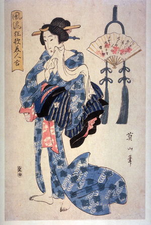 菊川英山: [Figure holding cloth to face, with a fan to the right] - Legion of Honor