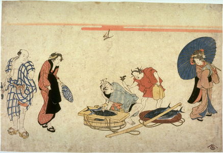 無款: [Street scene with a fish seller cutting a binto] - Legion of Honor