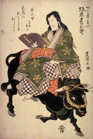 歌川豊国: Bando Hikosaburo V as Kan Shojo Riding an Ox - Legion of Honor
