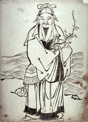 Unknown: Sugawara no Michizane Holding a Plum Branch, from a series drawn in the Kano style - Legion of Honor