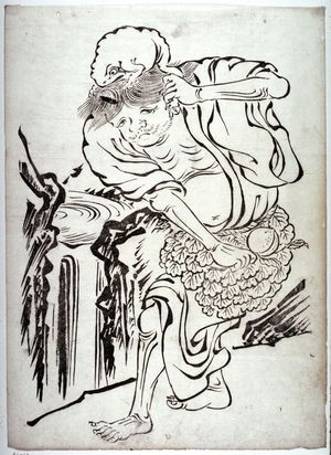 無款: [he Taoist Immortal Gama Carrying His Toad and a Peach, from a series of prints n the Kano style - Legion of Honor