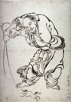 無款: The Taoist Immortal Chokaro Producing a Horse from a Gourd, from a seriees in the Kano style - Legion of Honor