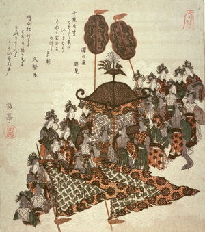 屋島岳亭: Angels and Carriage, upper left sheet of four illustrating The Ascent to Heaven from the Bamboo Cutter'sTale (Taketari amaagari) - Legion of Honor