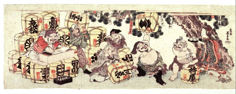 渓斉英泉: The Seven Lucky Gods Amusing Themselves with a Group of Wine Kegs - Legion of Honor