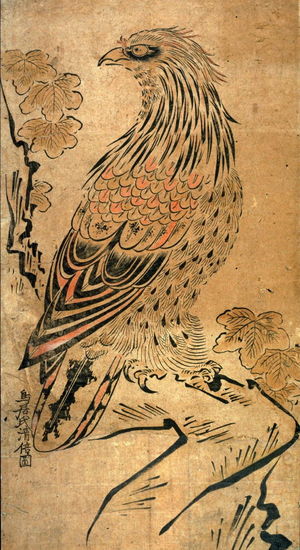 鳥居清倍: Eagle on a Cliff by a Paulownia Tree - Legion of Honor