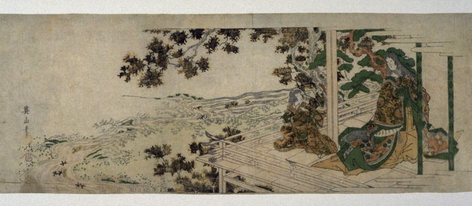 Kikugawa Eizan: Court Lady and Child Viewing Maple Leaves from a Veranda - Legion of Honor