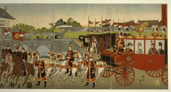 豊原周延: The Emperor Meji Leaving the Palace on the Occasion of his Marriage - Legion of Honor