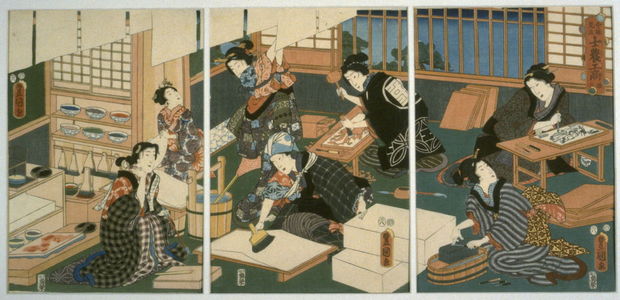 Utagawa Kunisada: Artisans (a group of women in a workshop producing woodblock prints), from the series A Parody of the Four Social Classes - Legion of Honor