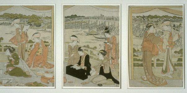 Japanese Print "A Young Boy of the Tomimoto Clan Chanting in a Teahouse Overlooking the Sumida River" by Utagawa Toyokuni (Utagawa Toyokuni)