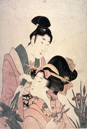 喜多川歌麿: Couple Arranging Irises and Yellow Flowers - Legion of Honor