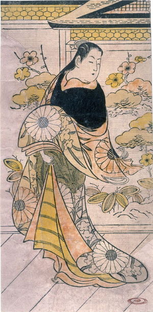 Keisai Eisen, 渓斉英泉 (Keisai Eisen)による浮世絵「[Actor as a young woman standing on a No stage]」