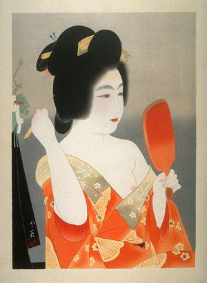 Insho Domoto: Lady with Red Lacquer Mirror Fixing Her Hair - Legion of Honor