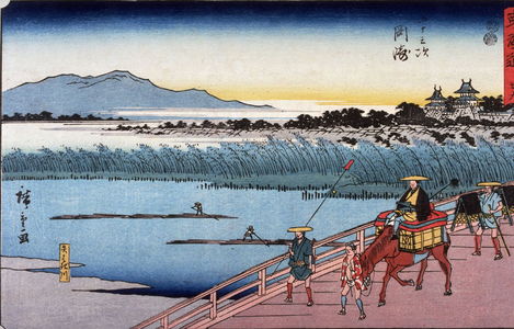 歌川広重: Yahagi River at Okazaki (Okazaki yahagigawa), no. 39 from the series Fifty-three Stations of the Tokaido (Tokaido gojusantsugi) - Legion of Honor