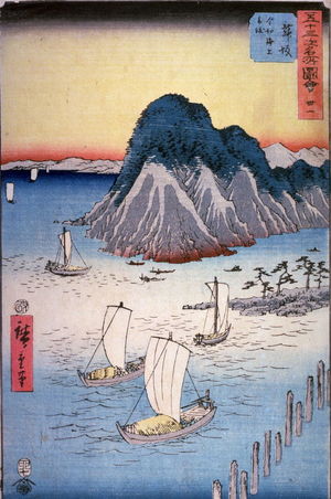 歌川広重: Ferry Boats off Imagiri near Maisaka (Maisaka imagiri kaijo funawatashi), no. 31 from the series Famous Places near the Fifty-three Stations of the Tokaido (Gojusantsugi meisho zue) - Legion of Honor