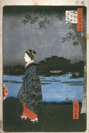 歌川広重: Night View of Matsuchi Hill and the Sanya Canal (Matsuchiyama Sanyabori yakei), no. 34 from the series One Hundred Views of Famous Places in Edo (Meisho Edo hyakkei) - Legion of Honor