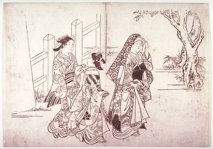 Hasegawa Mitsunobu: Three Women Leaving a Shrine, page from an untitled series of scenes from daily life - Legion of Honor