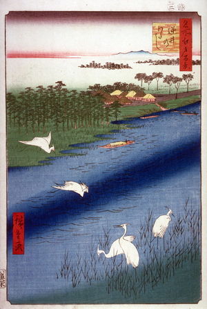 Utagawa Hiroshige: The Sakasai Ferry (Sakasai no watashi), no. 58 from the series One Hundred Views of Famous Places in Edo (Meisho edo hyakkei) - Legion of Honor
