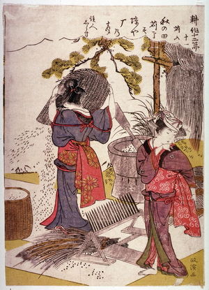 Kitao Masanobu: No.11 Threshing, from the series The Twelve Stages of Rice Production (Kosaku junisetsu) - Legion of Honor