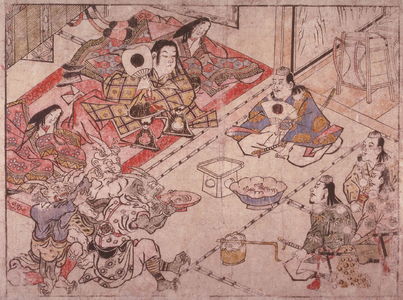 Hishikawa Moronobu: Shutendoji Entertains Raiko and his Retainers at Mount Oe, sheet no. 11 (?)from an untitled series of illustrations of the legend of Shutendoiji - Legion of Honor