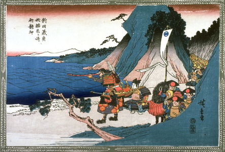 Utagawa Hiroshige: Nitta Yoshisada Prays to the Dragon God at Inamuragasaki (Nitta yoshisada inamuragasaki ni oite ryujin o inoru) - Legion of Honor