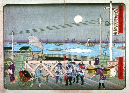 Utagawa Hiroshige III: Night View of the Railroad at Yatsuyama (Yatsuyama to tetsudo no yakei), from the series Thirty-six Views of Modern Tokyo (Tokyo kaika sanjurokkei) - Legion of Honor