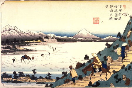Keisai Eisen: View of Lake Suwa from Shiojiri Pass, Station 31 on the Kisokaido (Shiojiri toge suwa no kosui chobo), from the series Sixty-nine Stations of the Kisokaido (Kisoji no eki) - Legion of Honor