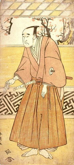 勝川春英: Onoe Matsusuke II as a Lord Holding a Fan, panel of a polyptych - Legion of Honor