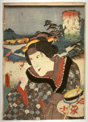 Utagawa Kunisada, 歌川国貞 (Utagawa Kunisada)による浮世絵「Kasadera between Narumi and Miya」