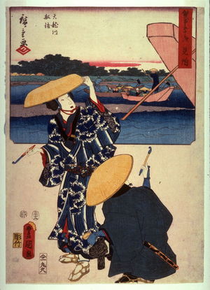 Utagawa Kunisada: The Ferry on the Tensyn River near Mitsuke - Legion of Honor