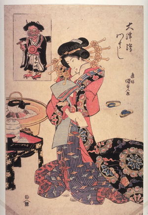 Utagawa Kunisada, 歌川国貞 (Utagawa Kunisada)による浮世絵「Courtesan and painting of praying devil」