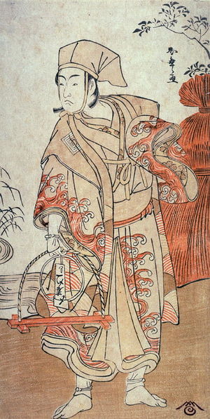 勝川春章: Ichikawa Monnosuka II as a Dancer Holding a Fox Trap Baited with a Love Letter - Legion of Honor