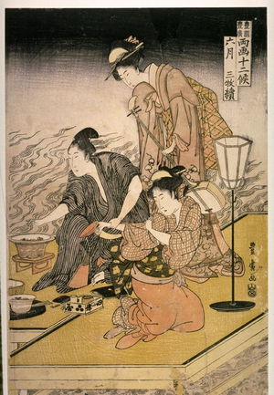 歌川豊広: The Sixth Month, a Triptych (Rokugatsu sammai tsuruki), from a series the The SixthMonth, a Triptych (right panel ) (Rokugetsu sammai), from the series The Twelve Months by Toyokuni and Toyohiro (Toyokuni Toyohiro ryoga juniko) - Legion of Honor