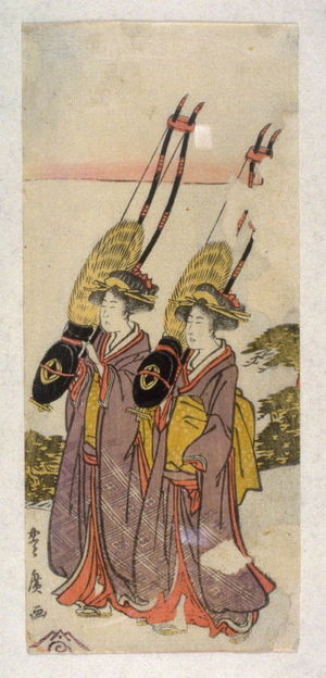 Utagawa Toyohiro: One from untitled series of procession of women past Mt. Fuji - Legion of Honor