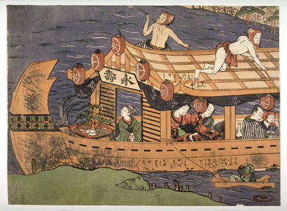 Japanese Print "Boating party" by Isoda Kory?sai