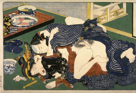 Utagawa Kunisada: Couple making love beside an untouched tray of food - Legion of Honor