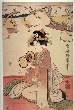Torii Kiyomine: Five Modern Musicians (Imayo gorin hayashi), third panel of the complete pentaptych - Legion of Honor