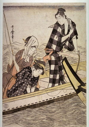 Kitagawa Utamaro: Oar Man and Two Women Fishing, panel from an unidentified triptych - Legion of Honor